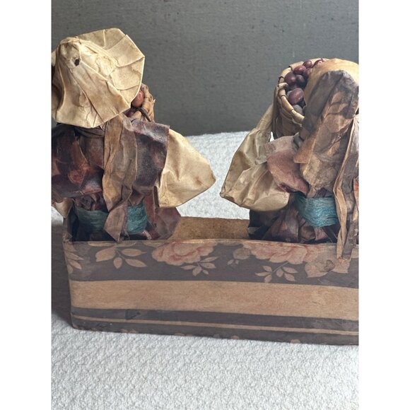Village Workers Mexican Folk Art Figurines Baskets Of Harvest Beans Paper Mache - Picture 7 of 16